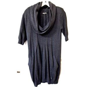 Vintage Guess Women's XS Gray Cowl Neck 3/4 Sleeve Short Sweater Dress